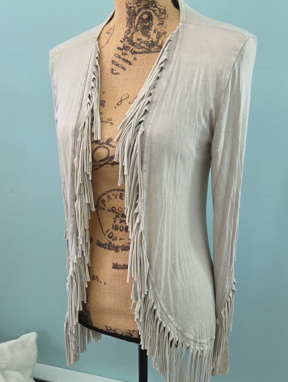 T Party Fringe Cardigan Jacket Boho Western Faux Suede Open Front S NWT